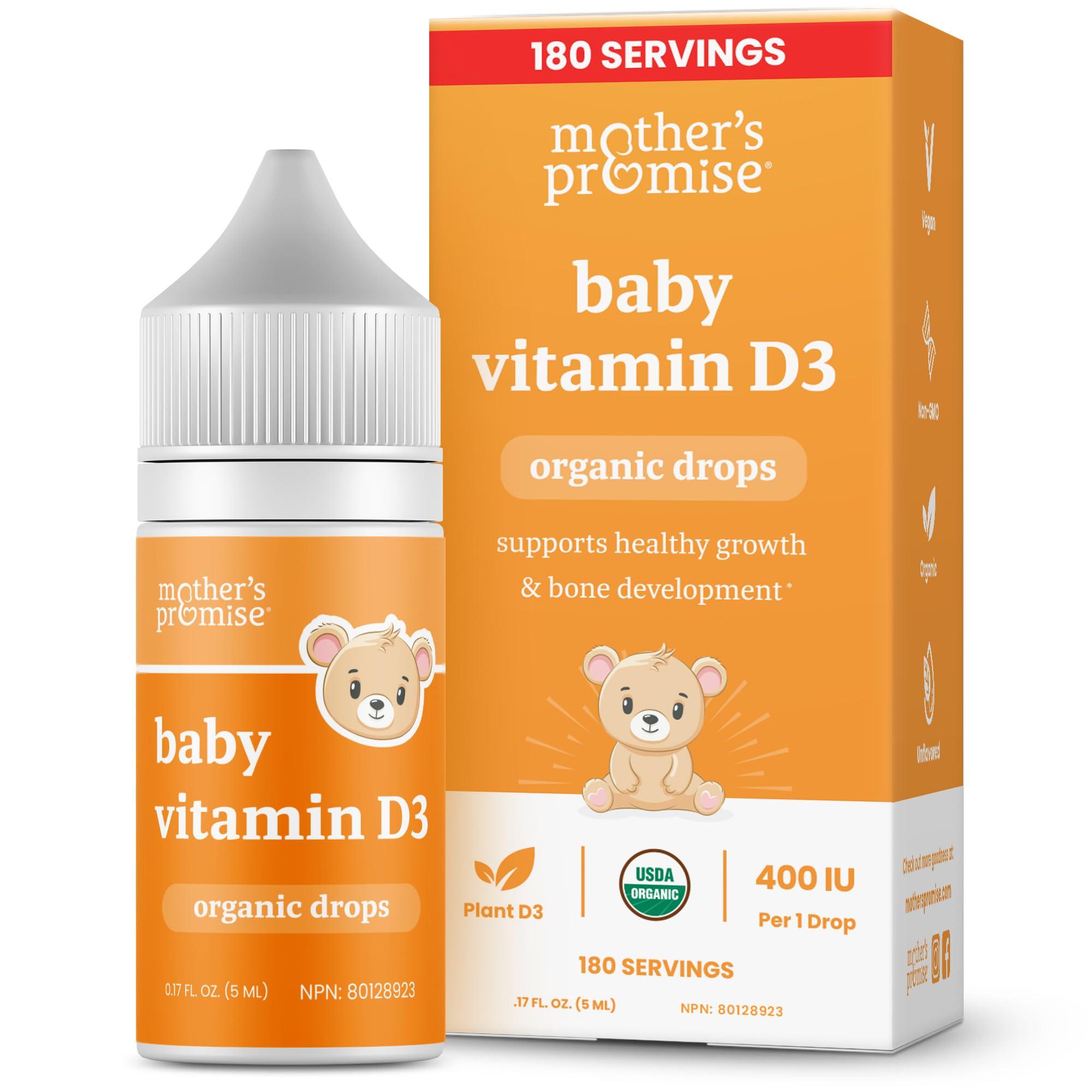 Mother\'s Promise Mother\'s Promise Organic Baby Vitamin D Drops | 100% Plant Based | Healthy Growth & Bone Development | Age Newborn+ | 180 Servings | Baby Vitamin D3 Liquid for Infants & Toddlers | 400 IU for Babies