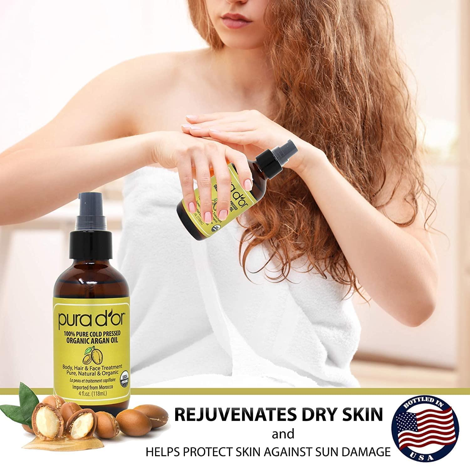 PURA D\'OR PURA D\'OR Anti-Thinning Advanced Therapy Biotin Shampoo & Conditioner Hair Care Set & Organic Moroccan Argan Oil (4oz / 118mL) USDA Certified 100%