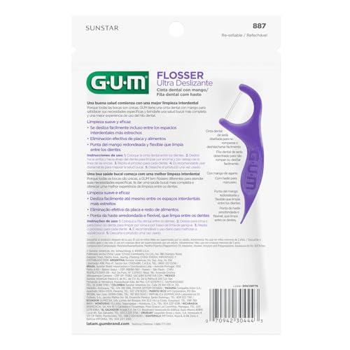 GUM GUM Comfort Slide Floss Picks - Perfect for Tight Teeth - Extra Strong Shred-Resistant Dental Floss, Easy Grip Handle - Dental Flossers for Adults - Fresh Mint Flavor, 90 ct