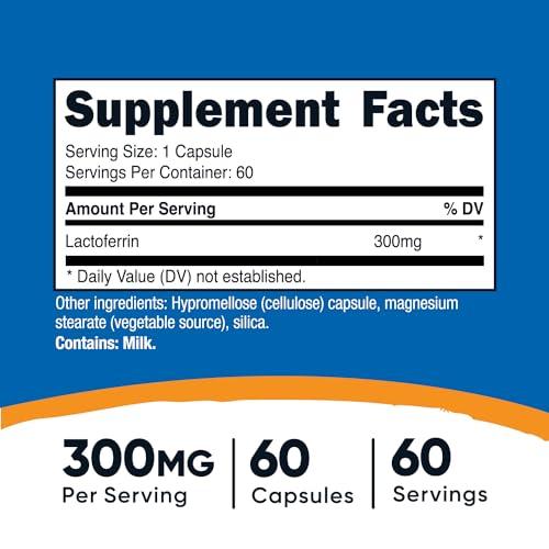 Nutricost Nutricost Lactoferrin Capsules (60 Capsules, 300mg) Third-Party Tested, Gluten-Free, Vegetarian, GMP Compliant, Non-GMO Product - 60 Servings