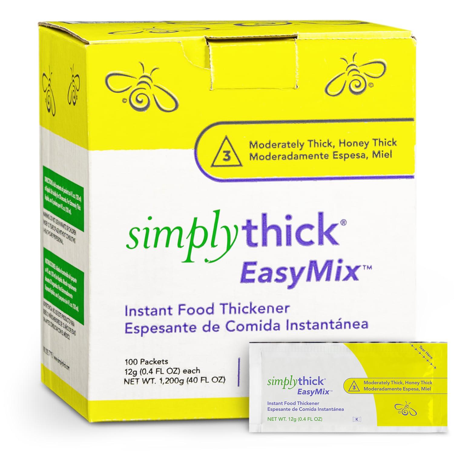 Simply Thick SimplyThick EasyMix | 100 Count of 12g Individual Packets | Gel Thickener for those with Dysphagia & Swallowing Disorders | Creates An IDDSI Level 3 - Moderately Thick (Honey Consistency)