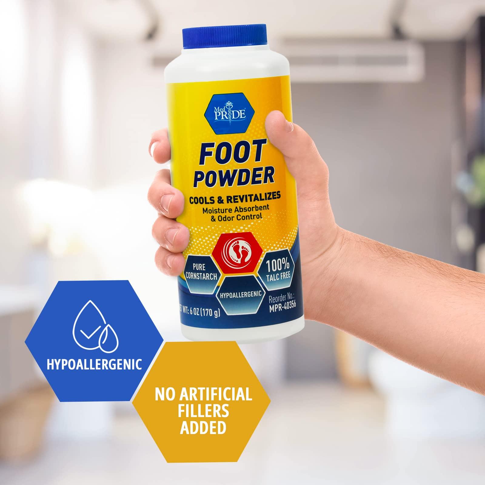 MED PRIDE MED PRIDE Premium Foot Powder For Moisture Control - Hypoallergenic, 100% Talc-Free Foot Cooling Powder To Reduce Odors And Absorb Sweat & Excess Moisture- Shoe & Foot Odor Eliminator Powder- 6oz