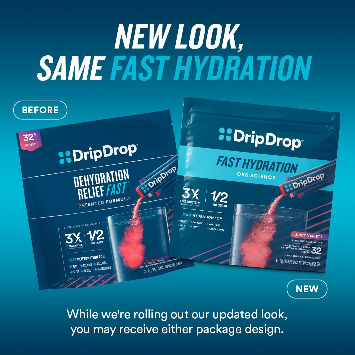 DripDrop DripDrop Hydration - Watermelon - Electrolyte Drink Mix Single Serve Hydration Powder Packets | Non-GMO, Gluten Free, Vegan | 32 Sticks