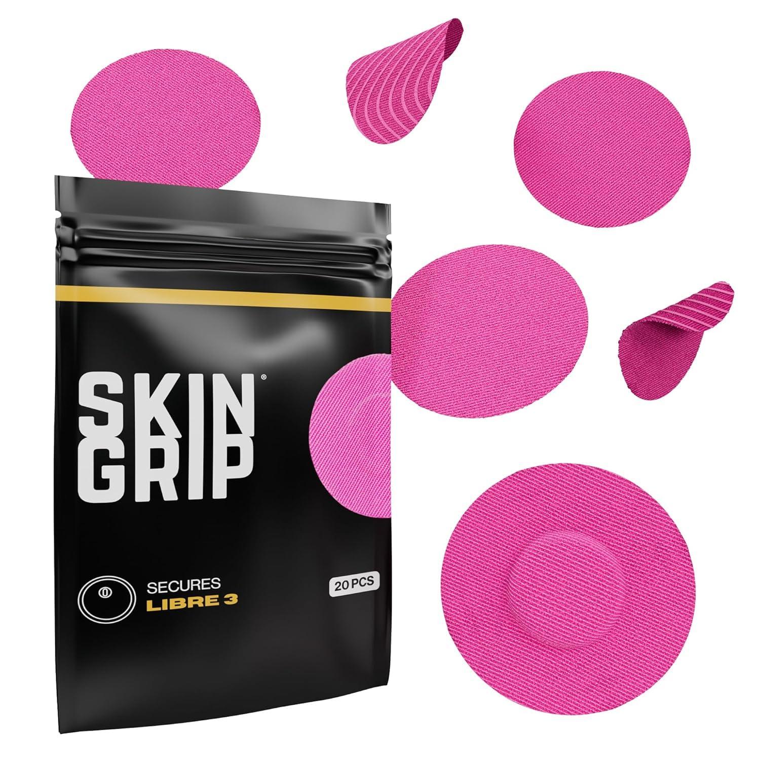 Skin Grip Skin Grip Adhesive Patches for Freestyle Libre 3 CGM Waterproof & Sweatproof Adhesive for 10-14 Days, Pre-Cut Adhesive Medical Tape, Continuous Glucose Monitor Sensor Cover 20 Pack, Pink