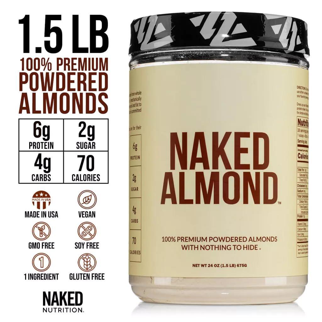 NAKED NAKED Almond Protein Powder from US Farms, Only 1 Ingredient, Vegan, Gluten-Free, No Additives, No Salt, No Sugar - 38 Servings - 1.5LB