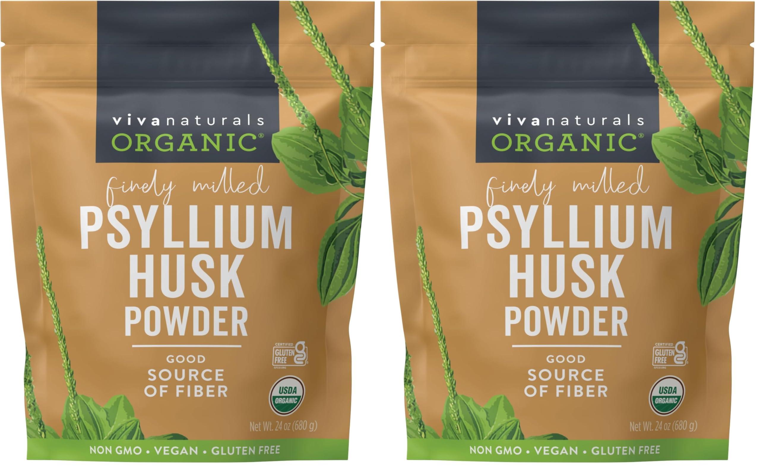 Viva Naturals Viva Naturals Organic Psyllium Husk Powder, 24 oz - Finely Ground, Unflavored Plant Based Superfood - Good Source of Fiber for Gluten-Free Baking, Juices & Smoothies - Certified Vegan, Keto and Paleo