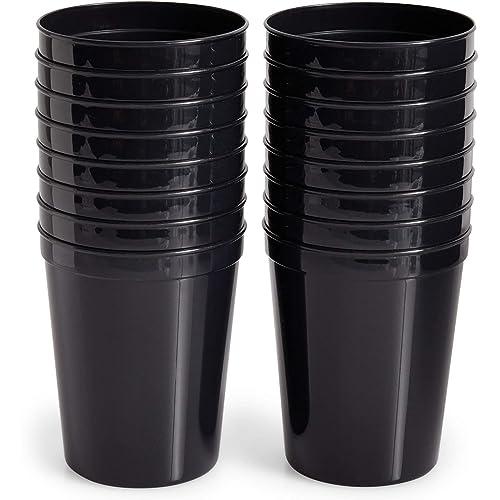 Juvale Black Stadium Cups, Reusable Plastic Party Tumblers (16 oz, 16 Pack)