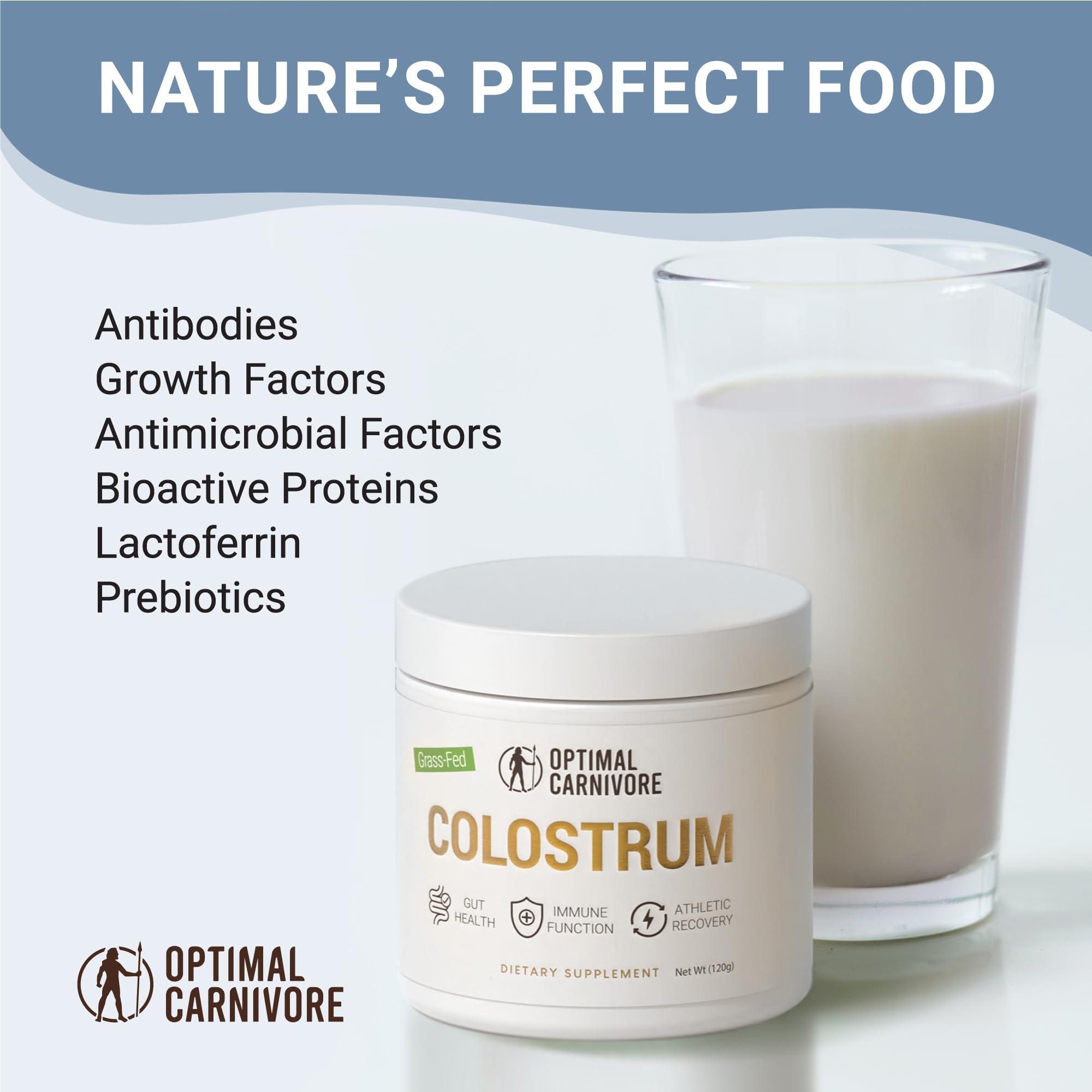 Optimal Carnivore Grass Fed Colostrum Powder, Unflavored Bovine Colostrum for Humans, Colostrum Supplement Powder for Gut Health, Immune Support & Muscle Recovery, 120 grams, Colostrum Powder Grass Fed