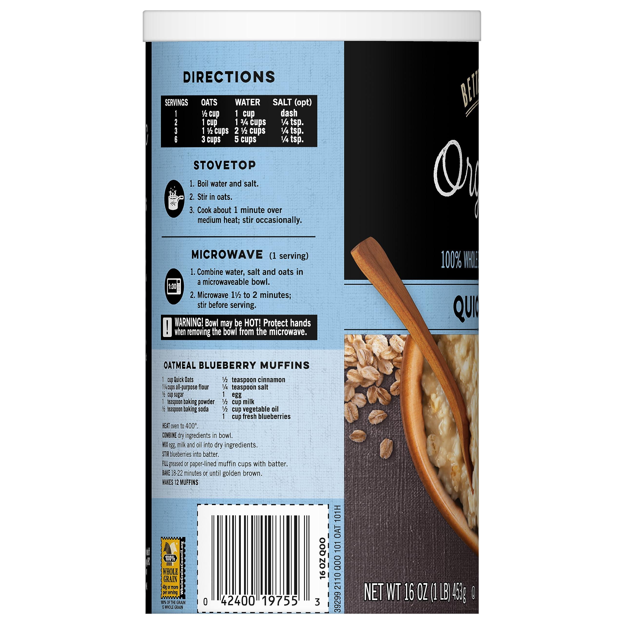 Better Oats Better Oats Organic Quick Oats, 16 OZ Resealable Canister (Pack of 5)