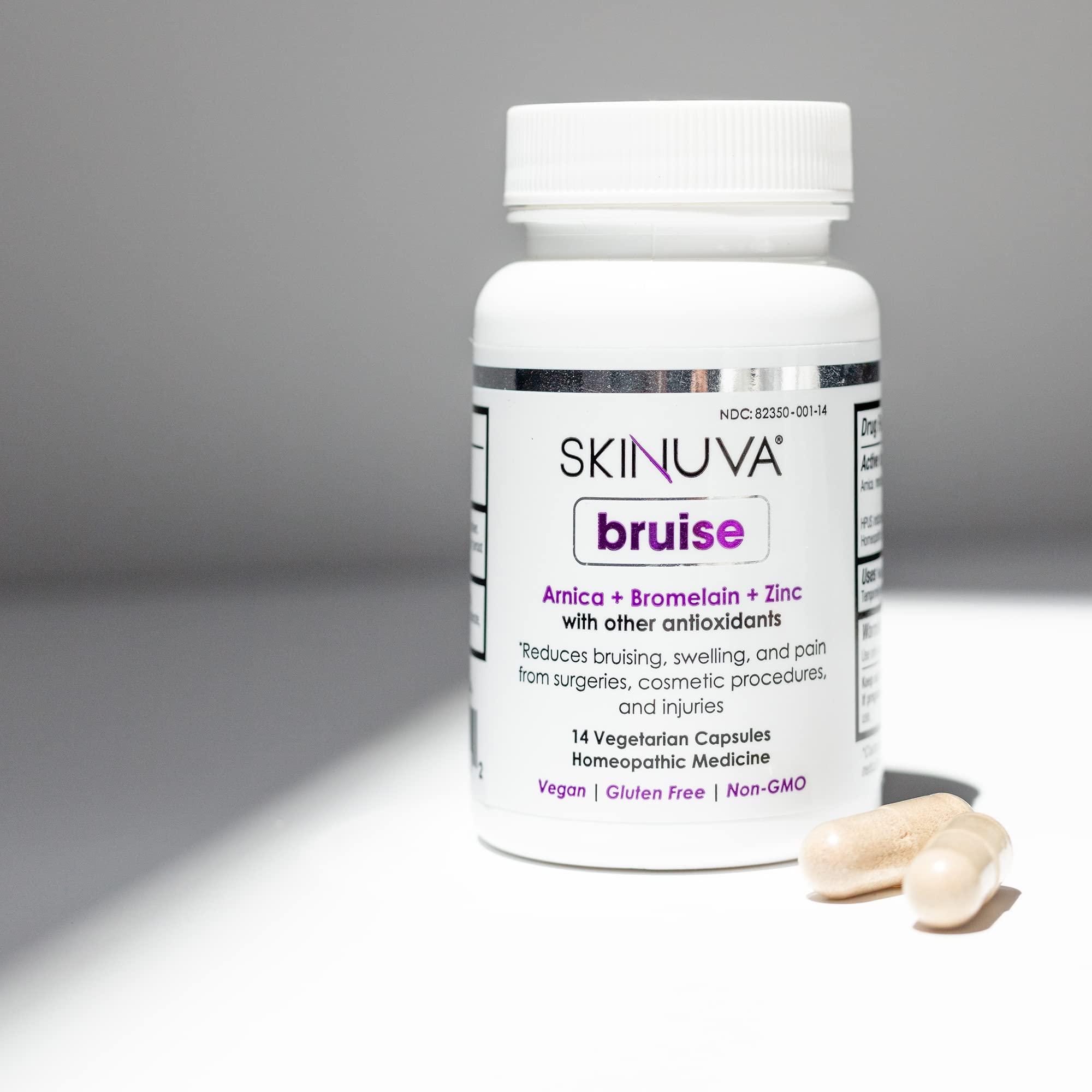 Skinuva Skinuva Next Generation Scar Cream (1 oz) + Skinuva Bruise (14 Capsules) | Advanced Scar Removal + Arnica + Bromelain + Zinc Supplement for Bruising and Swelling, Homeopathic Bruise Remedy