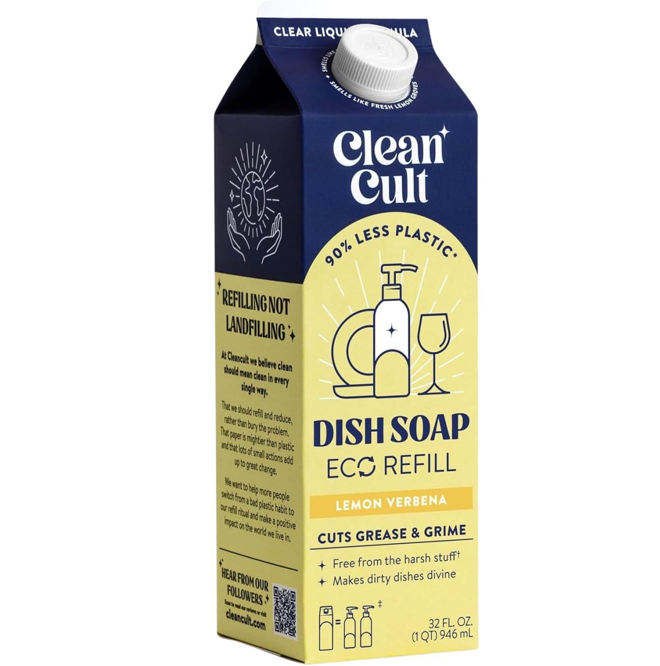 Cleancult Cleancult Dish Soap Liquid Refill (32oz, 1 Pack) - Plant Based Cleaning Power - Dish Soap that Cuts Grease & Grime - Free of Harsh Chemicals - Uses 90% Less Plastic - Lemon Verbena
