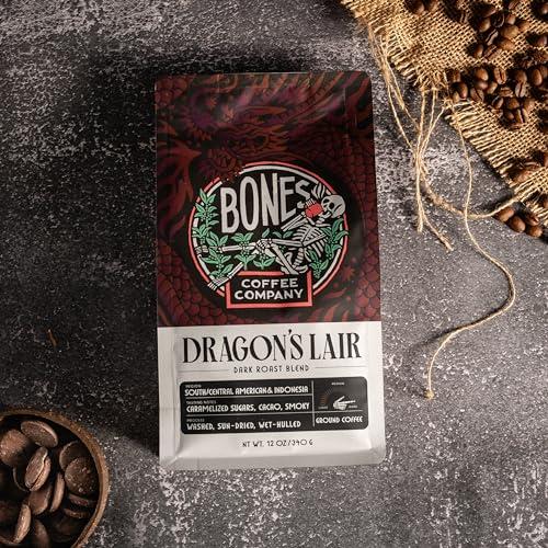 Bones Coffee Company Bones Coffee Company Dragon\'s Lair Flavored Coffee Beans, Whole Bean Coffee Dark Roast Low Acid (12 oz)