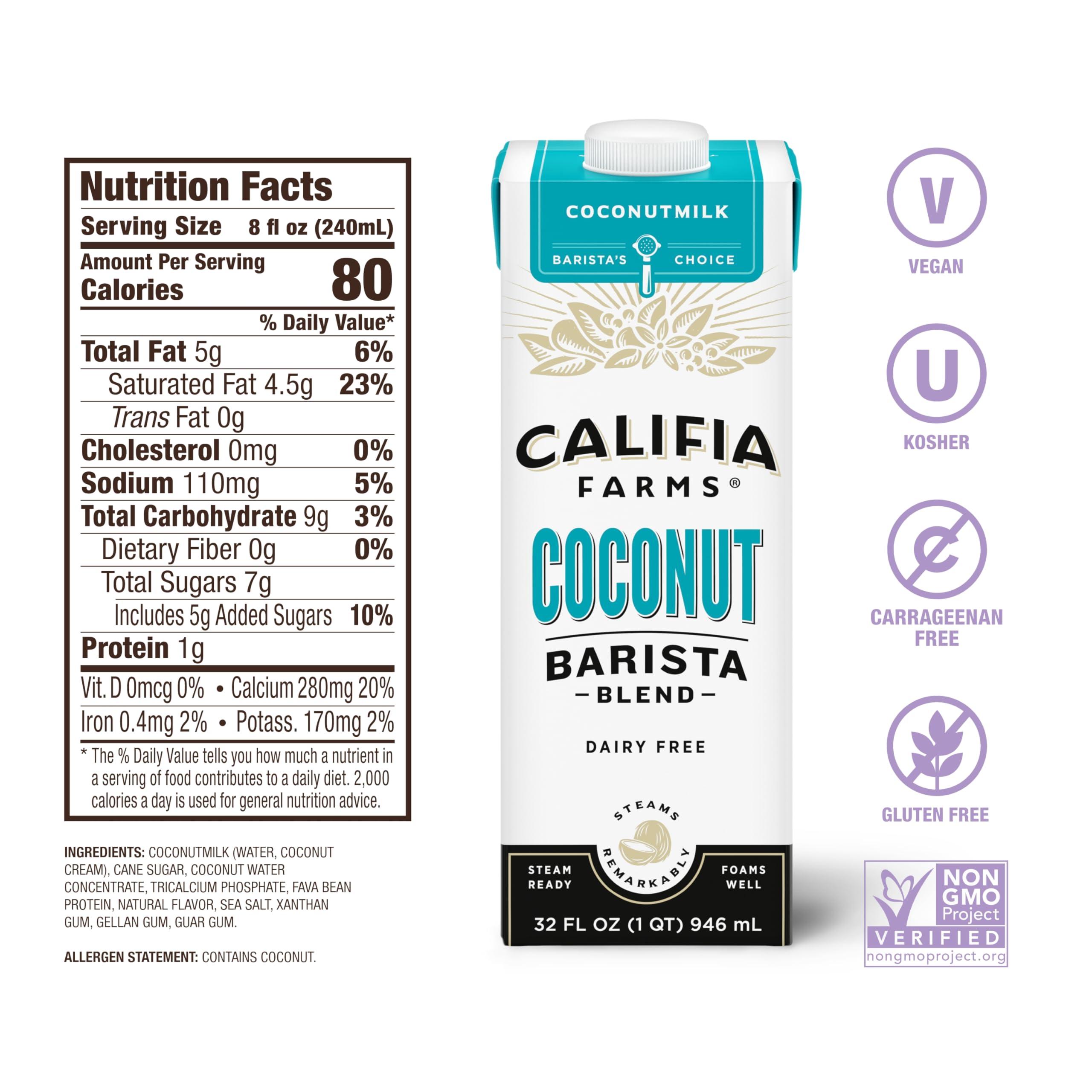 Califia Farms Califia Farms - Coconut Barista Blend Coconut Milk, 32 oz (Pack of 6), Shelf Stable, Dairy Free, Plant Based, Vegan, Gluten Free, Non GMO, Creamer
