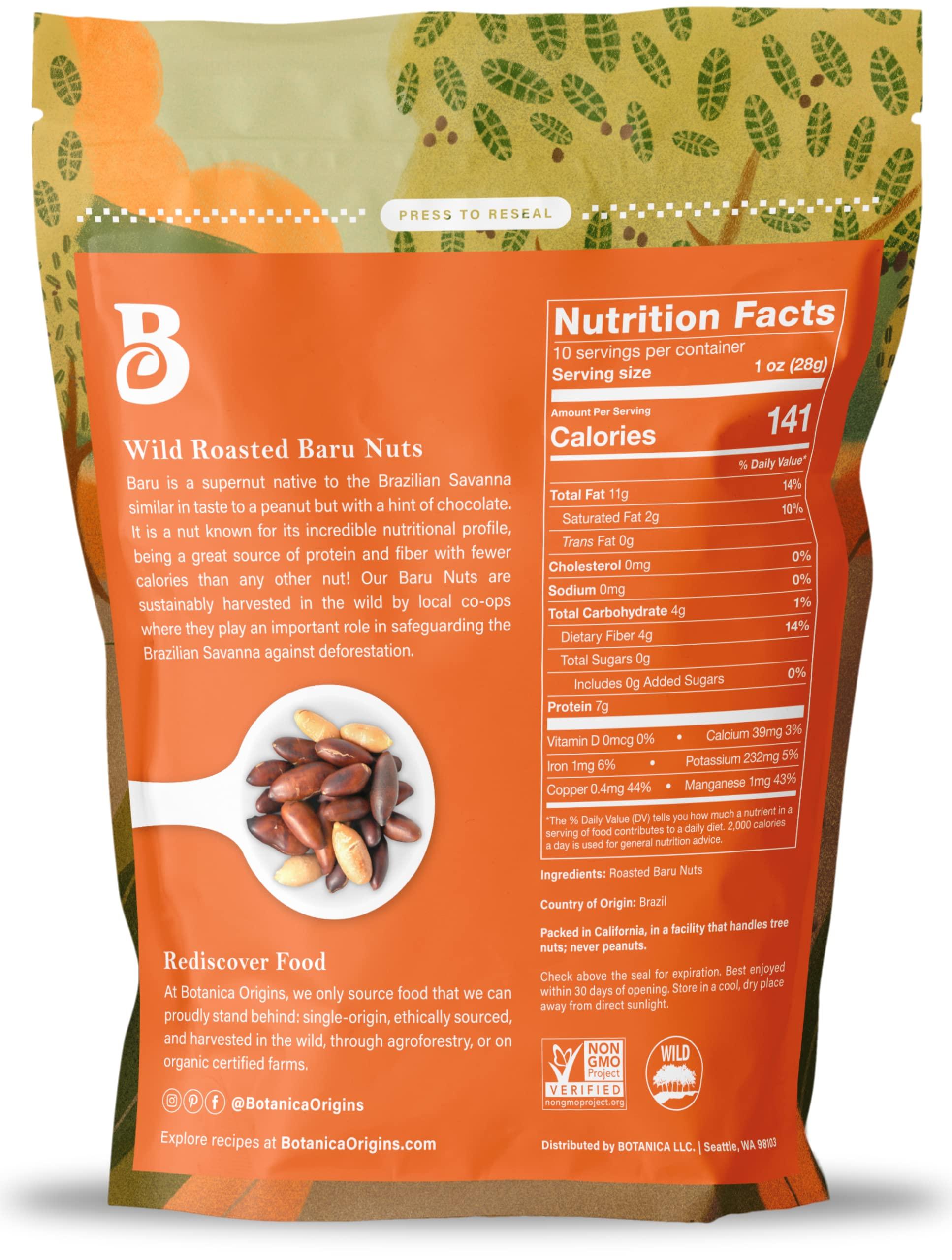 Botanica Origins Botanica Baru Nuts, 10 oz | Roasted | Wild | Unsalted | Non-GMO | Vegan, Keto and Paleo Friendly