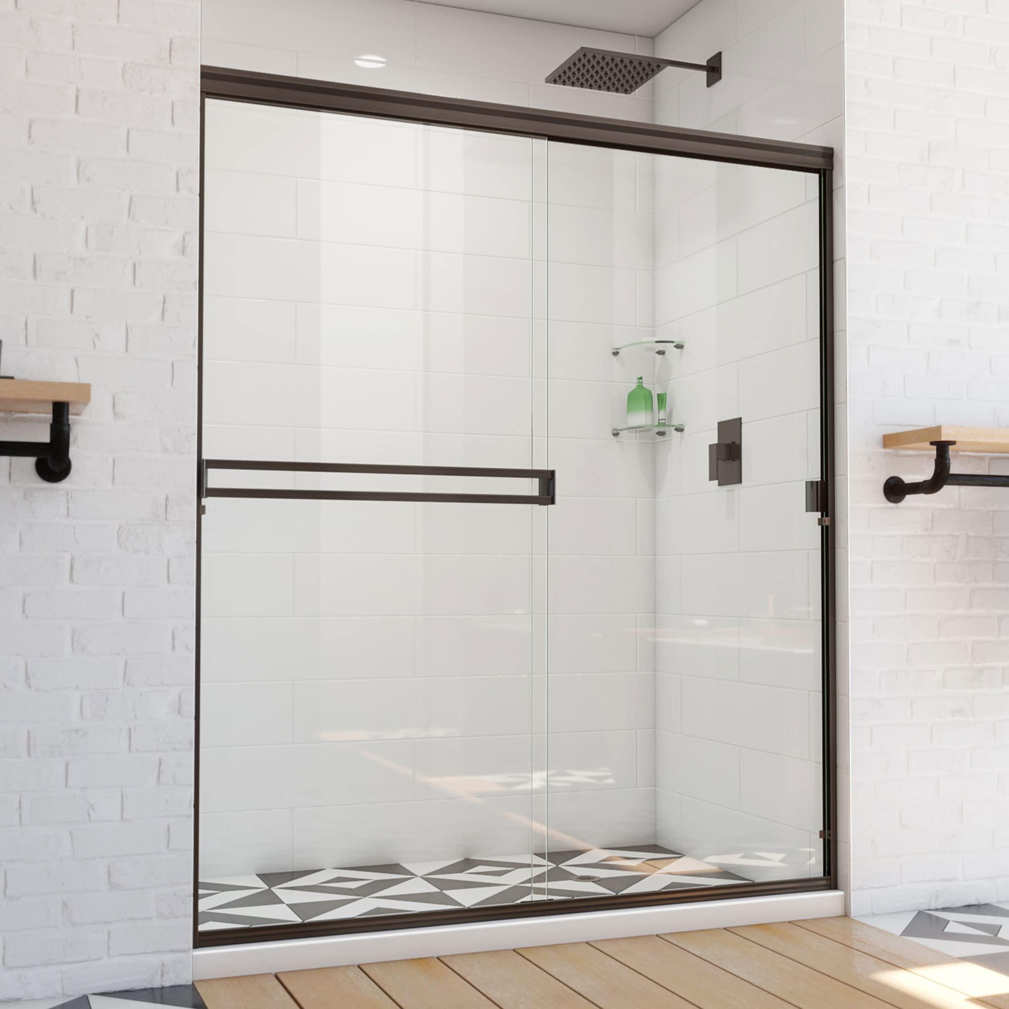 DreamLine DreamLine 56-60 in. Semi-Frameless Sliding Shower Door with ELLO&ALLO 20 in. Oil Rubbed Bronze Grab Bar
