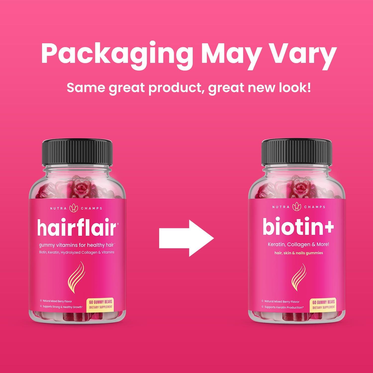 NutraChamps Hair Skin & Nails Gummies | Biotin with Collagen & Keratin | 5000mcg Biotin Beauty Complex | Vitamin Supplement | Berry | 120 Count for Women & Men | Healthy Hair, Radiant Skin & Strong Nails (2 Pack)