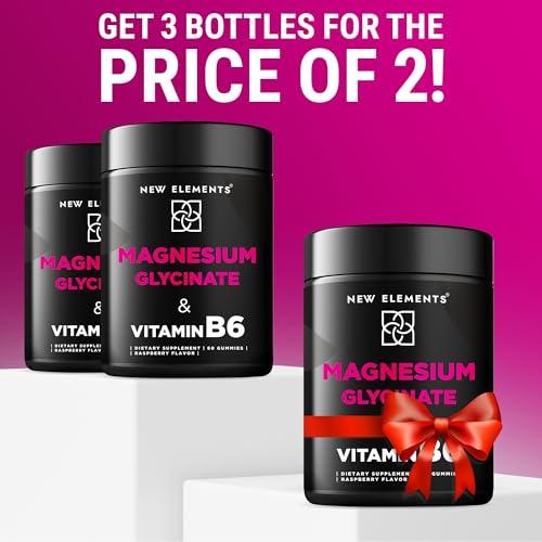 New Elements Magnesium Glycinate Gummies 500mg with Vitamin B6 100mg for Adults and Kids - High Absorption | Non-GMO | No Gluten | Stress Relief | Sleep & Relaxation | Muscle & Heart Support | Natural & Vegan