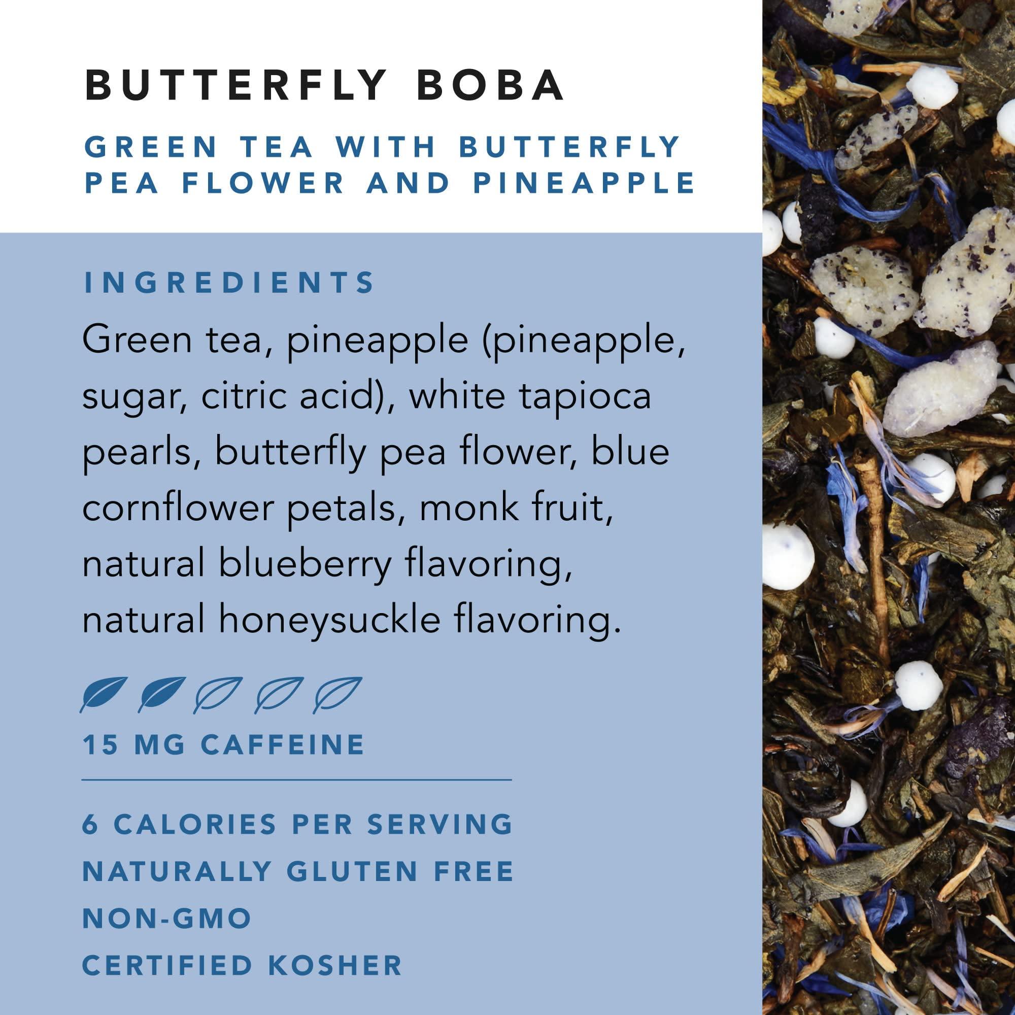 Pinky Up Pinky Up Butterfly Boba Tea Sachets - Low Calorie Whole Leaf Green Tea Bubble Tea - Boba Gift 12 Biodegradable Tea Bags