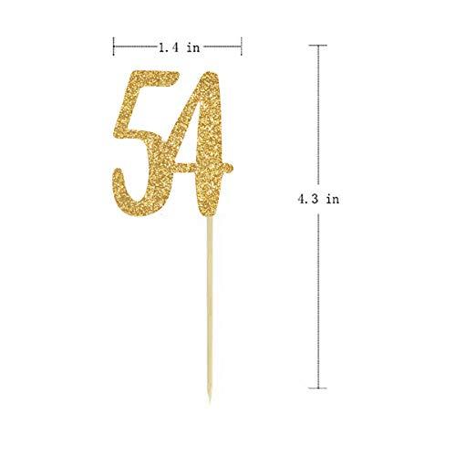 MAGJUCHE Gold Happy 54th Birthday Cupcake Topper, 24-Pack Number 54 Glitter Birthday Party Cupcake Toppers, Decorations