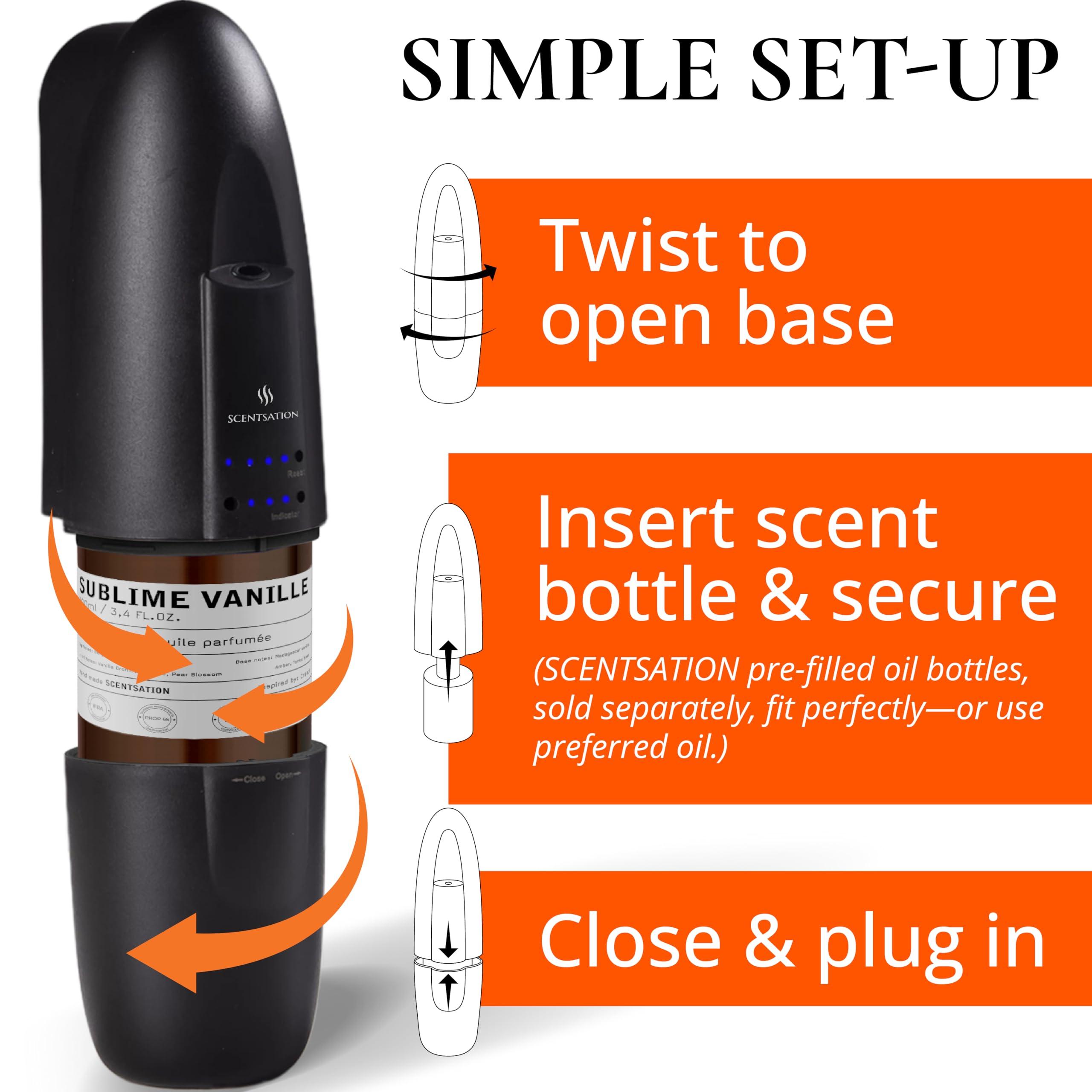 SCENTSATION Plug-in Essential Oil Diffuser - Silent & Waterless Aromatherapy - Cold Air Diffusion, Wide Area Coverage up to 500 SqFt - Ideal for Home, Office, Spa (Plug-in Diffuser - Black)