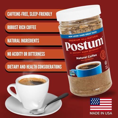 Postum Postum Natural Coffee Flavor Coffee Substitute Caffeine Free Delight with Roasted Wheat Bran & Molasses (2 x 8oz) | Natural, Non-GMO, Vegan & Healthy Coffee Alternative Caffeine Free