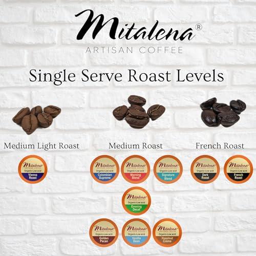 Mitalena Gourmet Coffee Mitalena Vienna Roast Low Acid Organic Coffee Pods - Medium Roast Coffee for Keurig K-cup Coffee Maker - Enjoy Small Batch Artisan Coffee, Avoid Heartburn and Acid Reflux - 12 cups