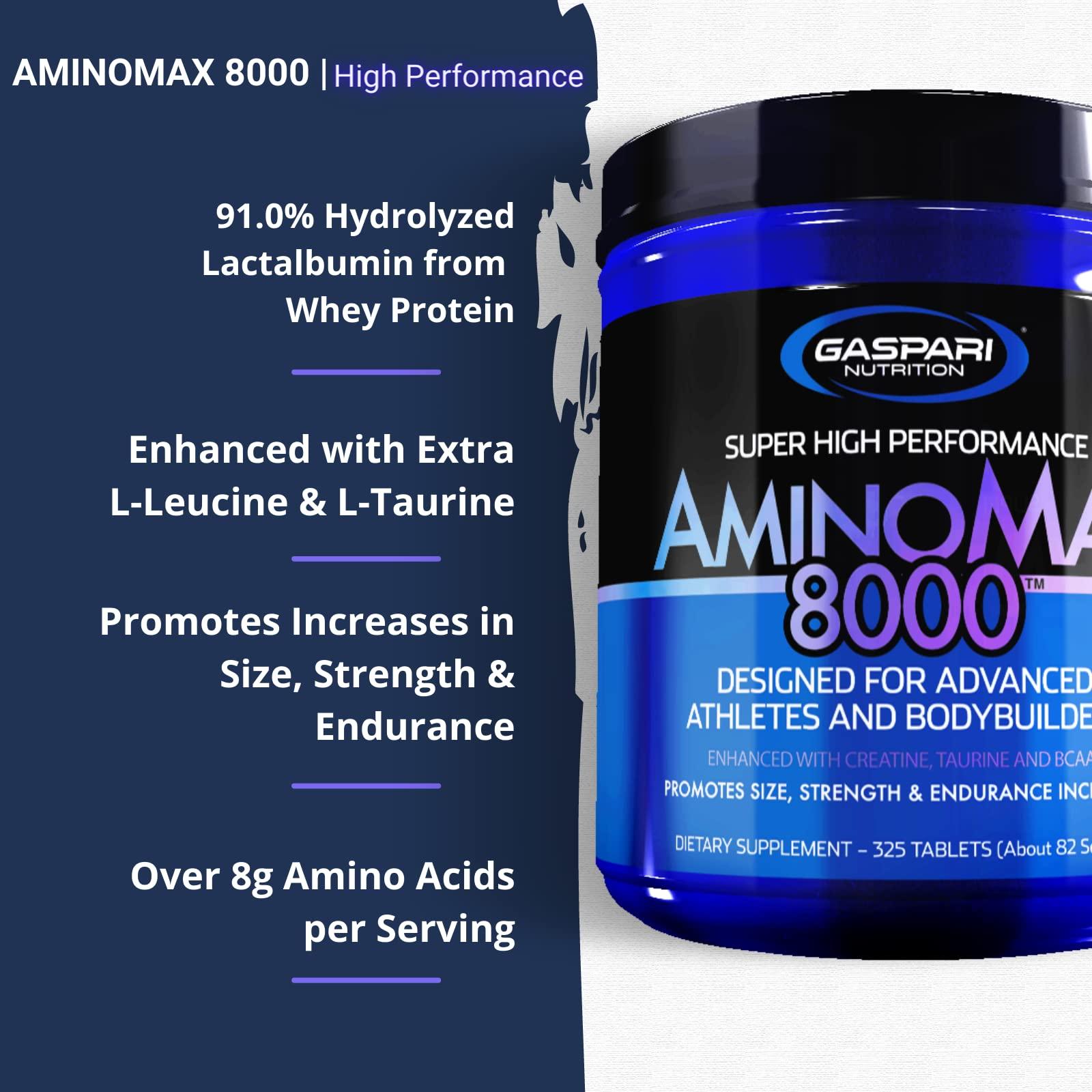 Gaspari Nutrition Gaspari Nutrition AminoMax 8000: Advanced Amino Acids for Muscle Recovery, Growth and Endurance - Creatine, Leucine, Taurine, and BCAAs, 325 Tablets