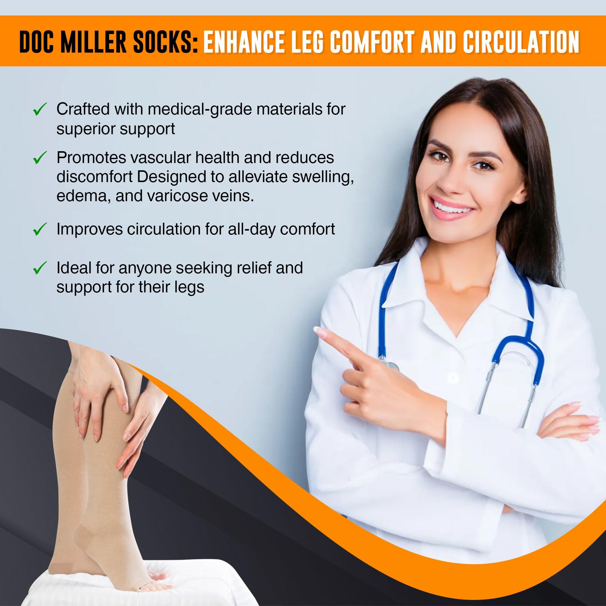 Doc Miller Doc Miller Open Toe Compression Socks, 30-40 mmHg, Toeless, Support Circulation, Shin Splints, Calf Recovery, Varicose, Knee High, Medical Grade, Skin/Nude Socks, 4X-Large Size for Men & Women, Pair