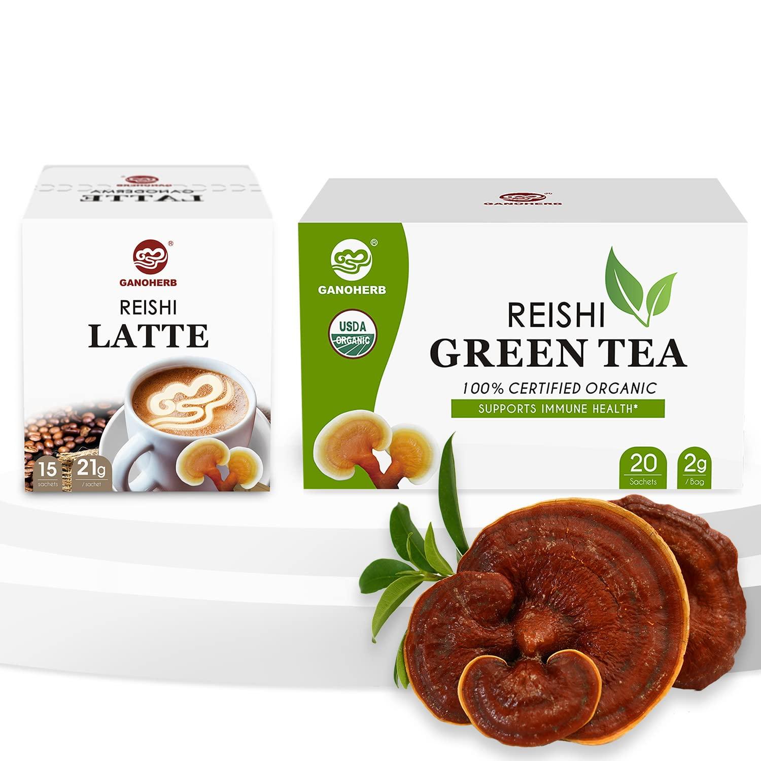 GANOHERB Ganoherb Reishi Mushroom Latte Coffee and Reishi Mushroom Green tea