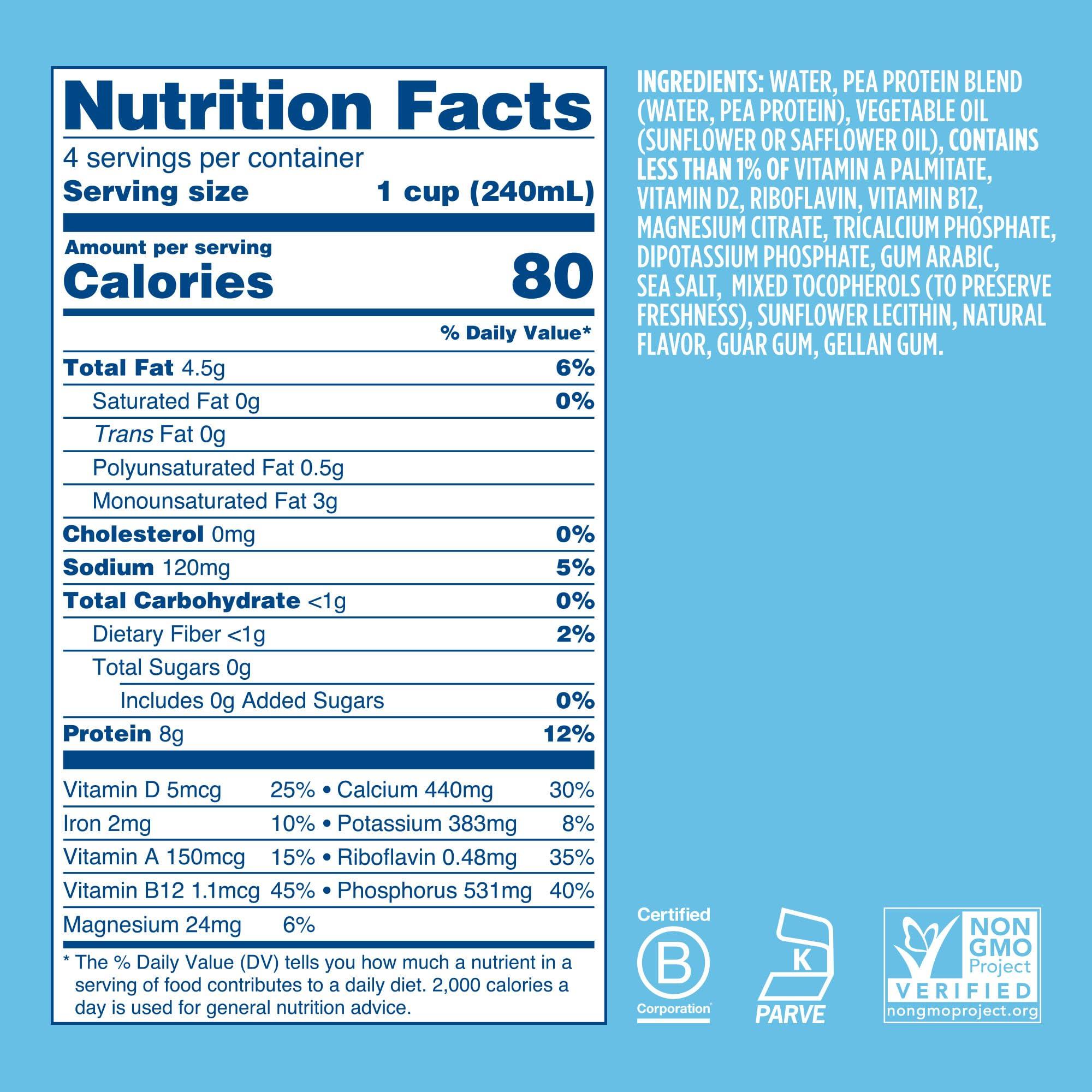 Ripple Ripple Unsweetened Original Plant Based Milk | 8g of Quality Sourced Pea Protein, Calcium Rich | Shelf Stable | Vegan, Non GMO | Dairy, Soy, Nut, & Gluten Free | 32 Fl Oz Cartons (Pack of 6)