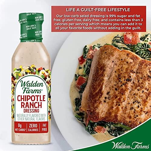 Walden Farms Walden Farms Chipotle Ranch Dressing 12 Oz. Bottle | Fresh & Delicious Salad Topping | 0g Net Carbs Condiment | Kosher Certified | Great on Salads | Burgers | Sandwiches | Tacos | Pizza and Many More