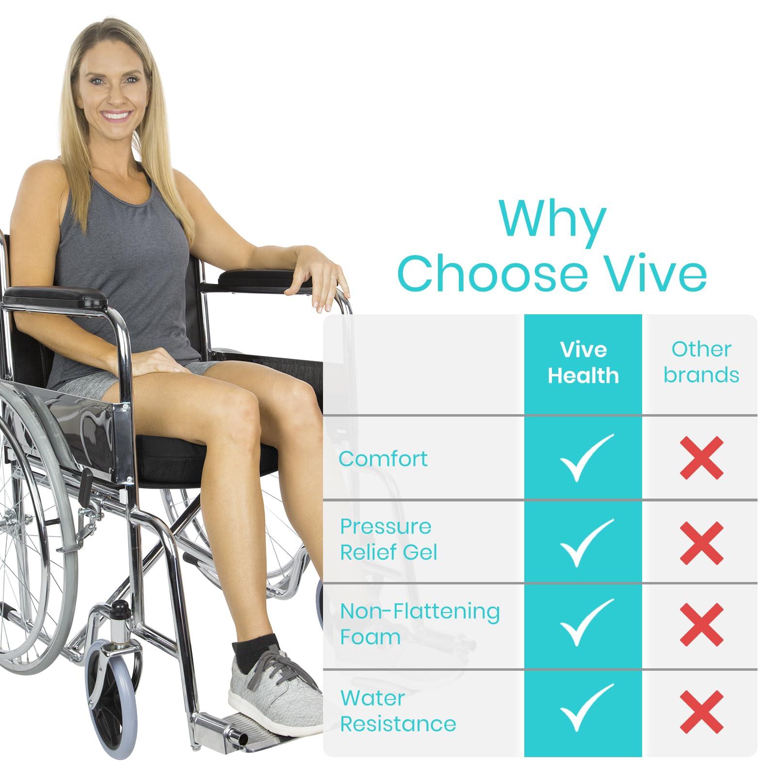 Vive Vive Wheelchair Cushion - Gel Seat Pad for Coccyx, Orthopedic Back Support, Sciatica & Tailbone Pain Relief - Waterproof Cover + 4 Layer Foam Support and Comfort - for Pressure Sores (22\" x 18\" x 3\")