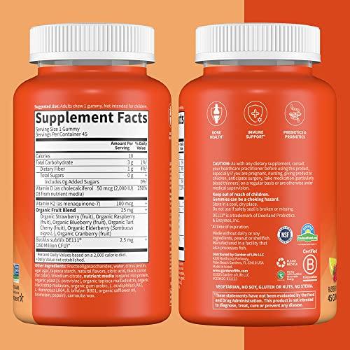 Garden of Life Garden of Life Vitamin D3+K2 Gummies with Prebiotics&Probiotics for Digestion,2000 IU Vitamin D3+100mcg K2 for Bone&Immune Health for Adults,Vitamin Code,Non-GMO,Gluten-Free,45 Raspberry Lemon Gummies