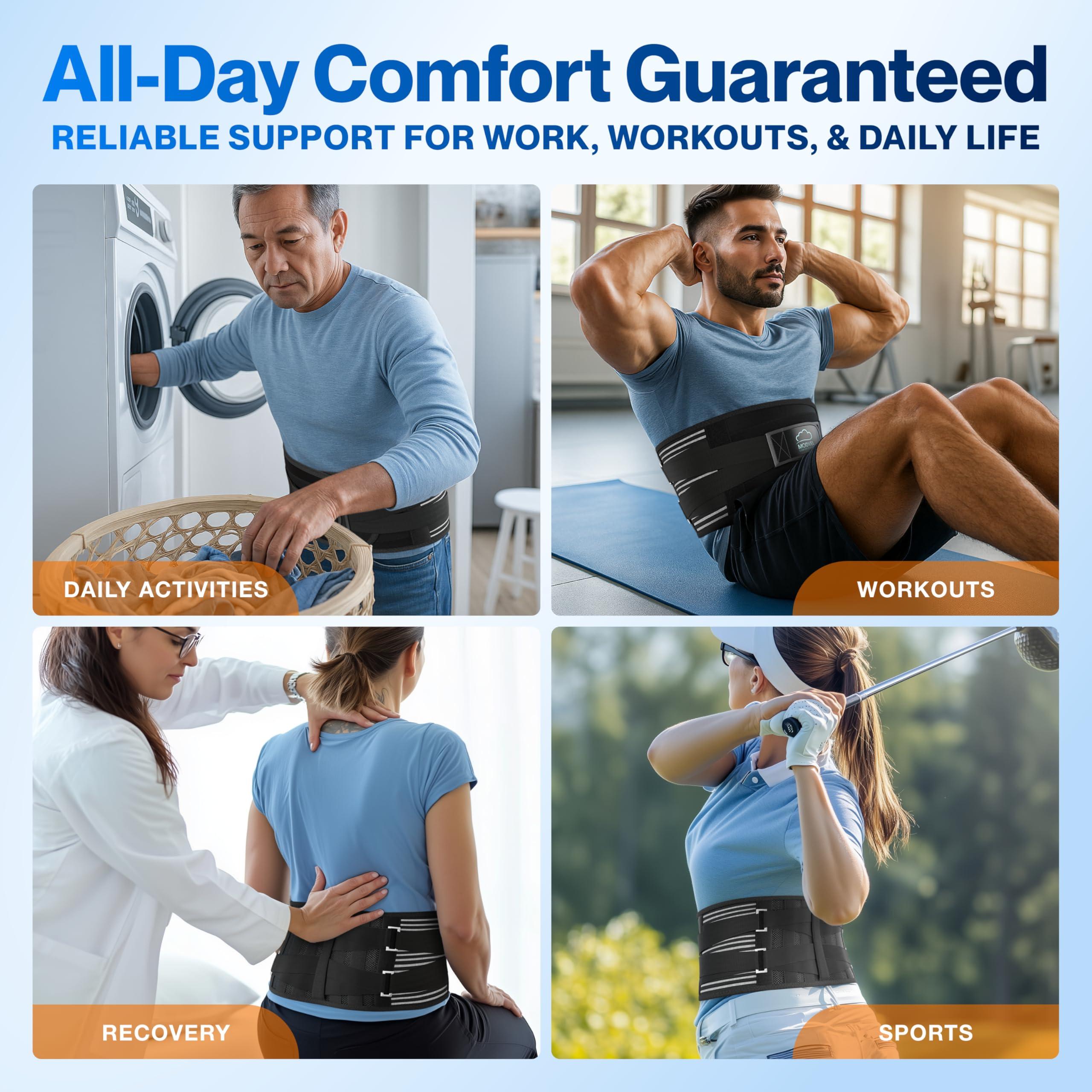 Modvel Modvel Back Braces for Lower Back Pain Relief with 6 Stays, Breathable Back Support Belt for Men/Women for work, Anti-skid lumbar support belt with 16-hole Mesh for sciatica (M)