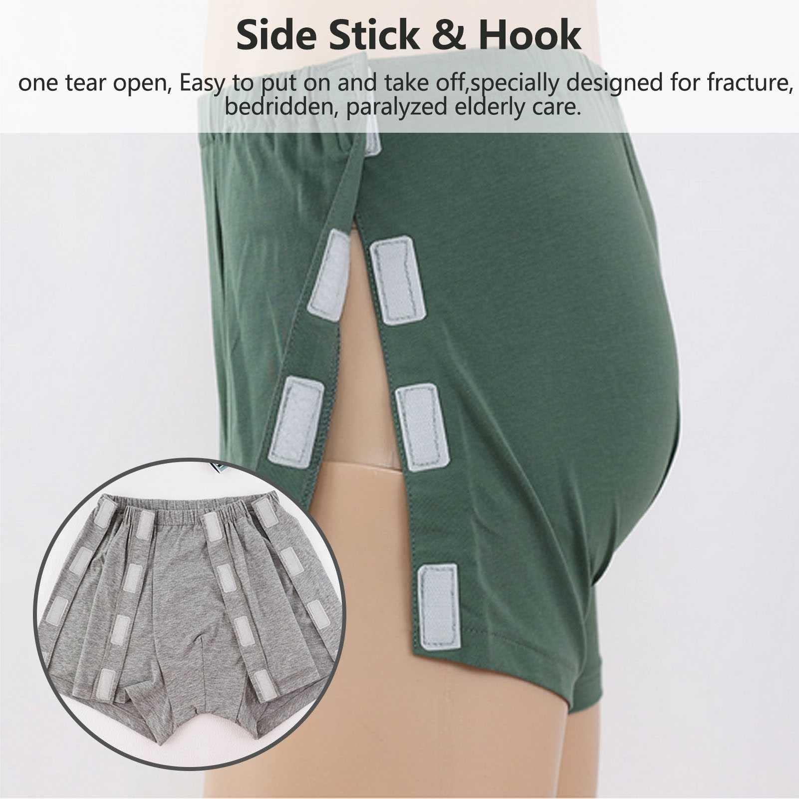 PFHKTO US Tearaway Nursing Underwear for Men Post Surgery Stick & Hook Boxer Disability Elderly Easy to Wear Off(Blue,L/Large)