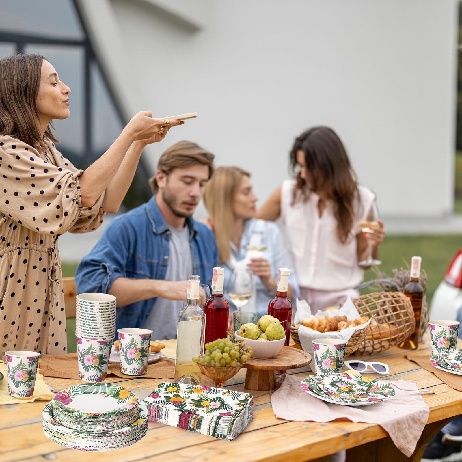 Pickmesh Pickmesh 250 Pcs Hawaiian Party Plates and Napkins Tropical Luau Party Supplies Disposable Plates Napkins Cups Serve 50 Guests Hawaiian Luau Party Decorations for Summer Hawaiian Luau Birthday Party