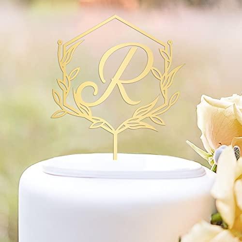 buythrow Mirror Gold Initial Letter R Wedding Cake Toppers,Floral Wreath Custom Any Initial Cake Topper,initial Letters Cake Topper, for Engagement Birthday Bridal Shower Wedding Party Decorations