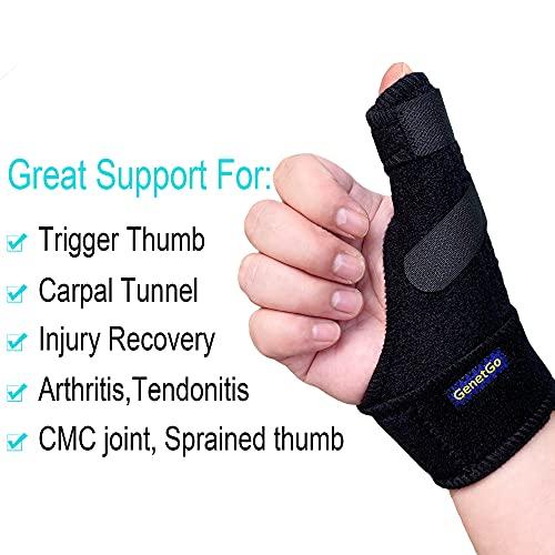 GenetGo Trigger Thumb Splint - Thumb Spica Support Brace Stabilizer for Pain, Sprains, Arthritis, Tendonitis (Right Hand or Left Hand) (Black)