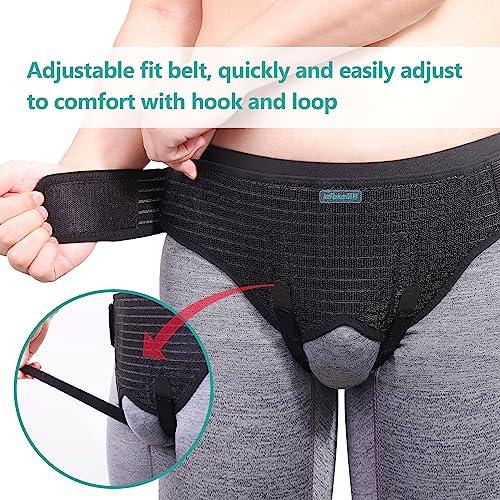 lefeke lefeke Hernia Belts for Men Inguinal, Hernia Support Brace for Groin Pain Relief, Hernia Truss for Bilateral Hernia, Adjustable Waist Guard Left or Right Side (S with 4 Compression Pads)