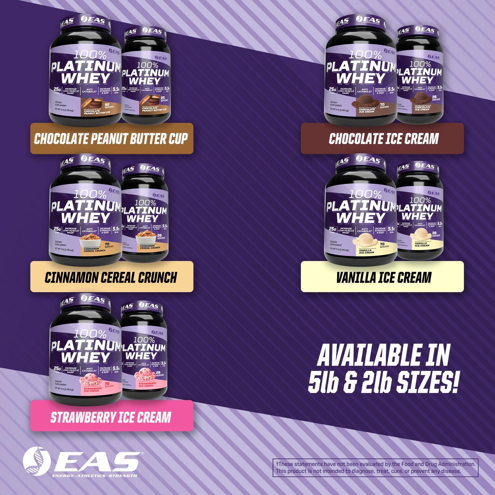EAS EAS 100% Platinum Whey Protein | 3 Ultra-Platinum Whey Proteins | Increase Size & Strength | 25g Protein, 5.5g BCAAs | 5 Pound (Strawberry Ice Cream)
