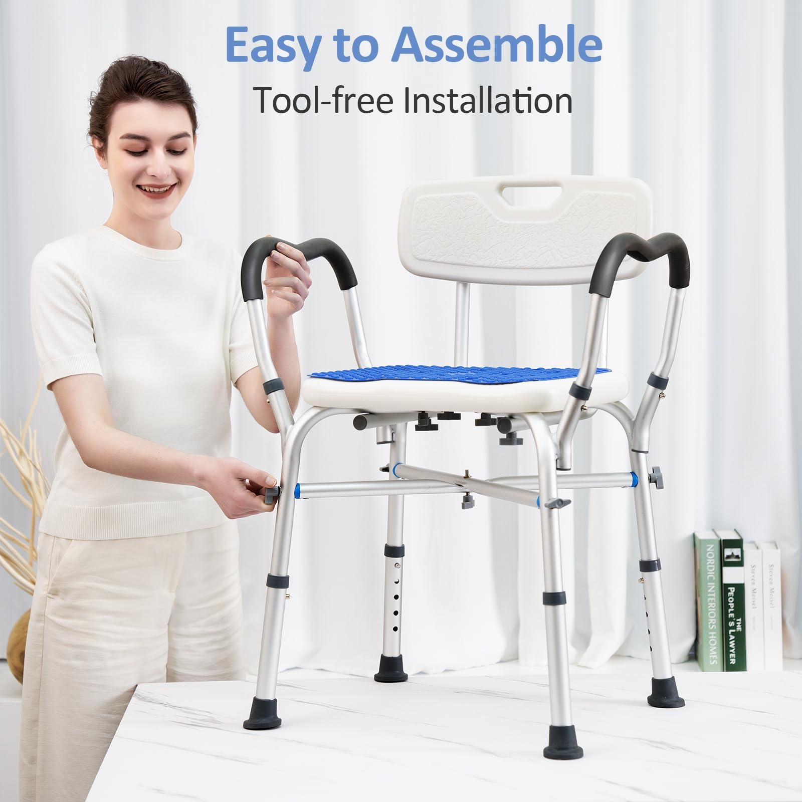 KingPavonini KingPavonini Shower Chair for Inside Shower, 550LBs Heavy Duty Bath Chair with Arms, Medical Shower Seat, Bath Stool Safety Shower Bench with Reinforced Crossing Bar for Elderly, Adults, Disabled