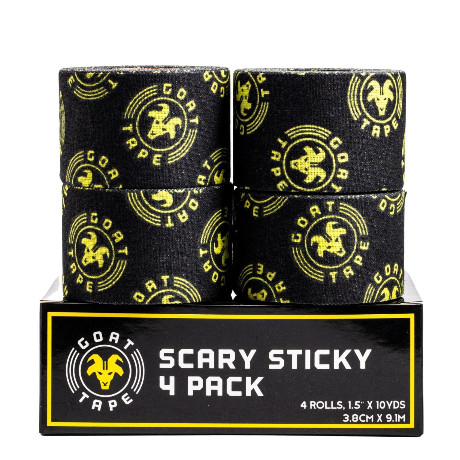 Goat Tape Scary Sticky Premium Hook Grip Tape, Athletic Tape for Cross Training, Weightlifting Tape, Cross Training Accessories, Sports Grip Tape - 30 Feet Long, Black/Yellow, 4 Rolls