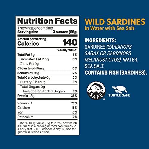 Wild Planet Wild Planet Wild Sardines in Water, Sea Salt, Tinned Fish, Sustainably Caught, Non-GMO, Kosher, Keto and Paleo, 3rd Party Mercury Tested, 4.4 Ounce Single Unit