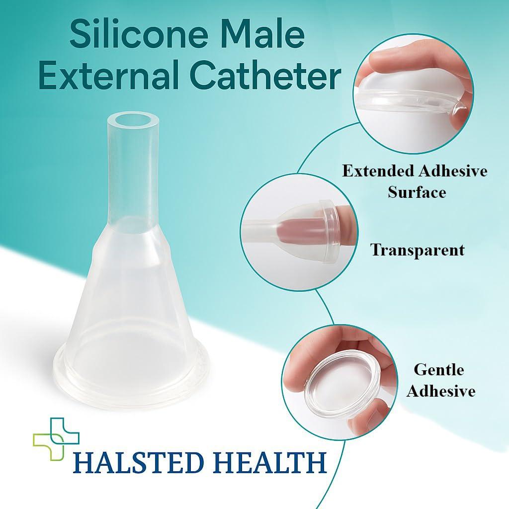Halsted Health Silicone Male External Catheter, Self-Adhesive, Kink Resistant, Catheter, Urinary Incontinence (32mm)