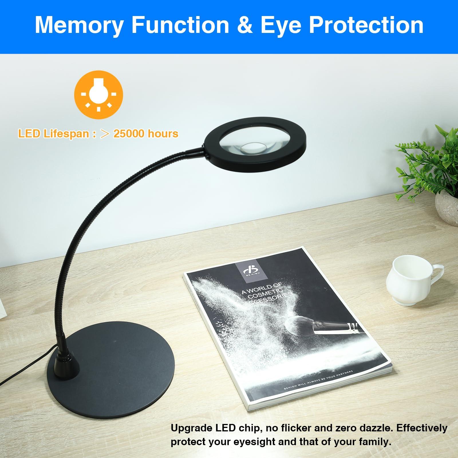 ARNVCS ARNVCS 15X Magnifying Glass with Light and Stand, Lighted Magnifying Glass, Magnifying Lamp10 Dimmable Brightness 5 Color Modes, Magnifying Glass for Reading Crafts Repair Painting Close Work