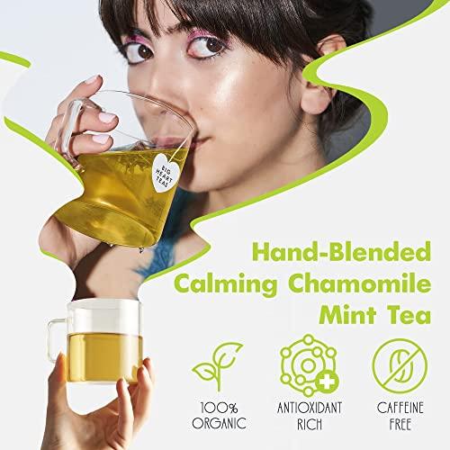 Big Heart Tea Co. Big Heart Tea Co. Tea Bags - Chamomile Mint - Certified Organic, Calming Herbal Decaf Tea in Zero Plastic Sachets with Small Batch Ground Herbs - Spearmint and Lemongrass, 10 Tea Bags