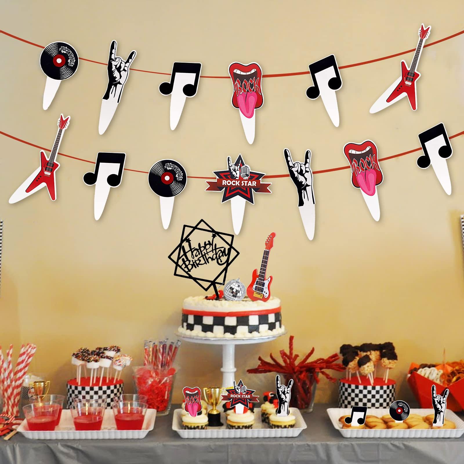 Lukinuo Lukinuo Guitar Cake Toppers Music Note Birthday Cake Topper Disco Ball Rock and Roll Cake Cupcake Decoration for Rockstar Musician Bass Guitar 80\'s Retro Themed Party Supplies