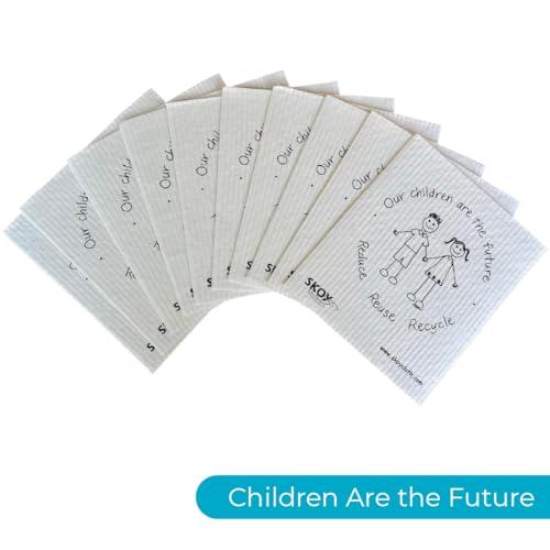 Skoy Skoy Cloth, 10-Pack Versatile Swedish Dishcloths for Kitchen and Household Use, Reusable Cleaning Cloths, Eco-Friendly, Dishwasher and Dryer-Safe, Children are The Future