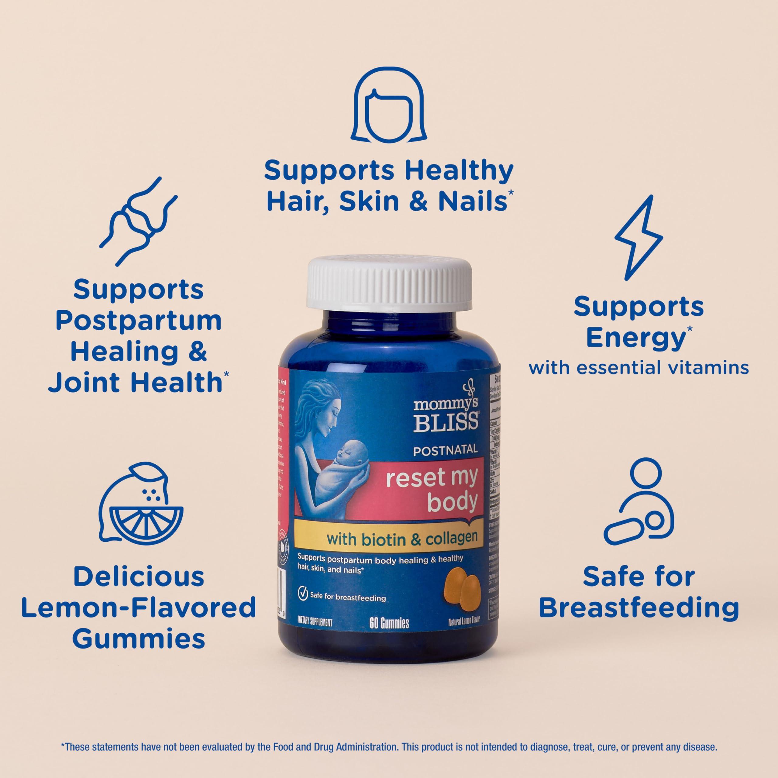 Mommy\'s Bliss Mommy\'s Bliss Postnatal Support Reset My Body Gummies with Biotin & Collagen, Supports Postpartum Energy, Healing & Joint Health + Hair, Skin & Nails Health, Gluten Free, 60 Gummies (30 Servings)