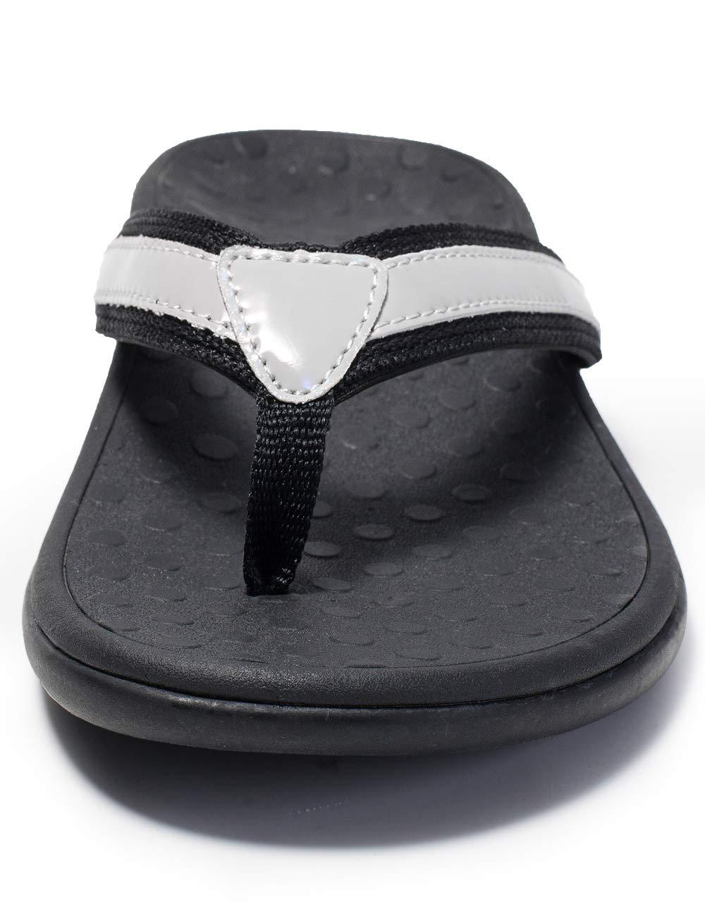 LLSOARSS LLSOARSS Plantar Fasciitis Feet sandal with Arch Support - Best Orthotic flip flops for Flat Feetheel pain- for Women (9, Matt Silver)